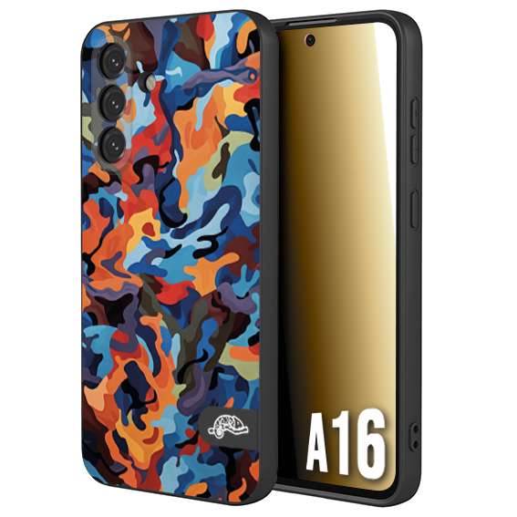 CUSTOMIZZA - Custodia cover nera morbida in tpu compatibile per Samsung A16 camouflage mimetico militare moderno blu arancio rosso