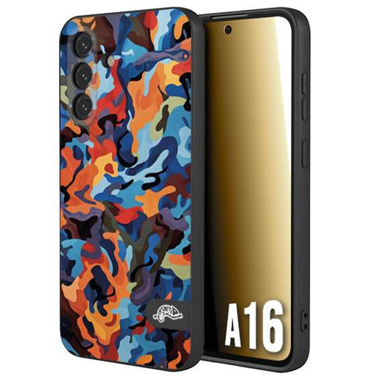 CUSTOMIZZA - Custodia cover nera morbida in tpu compatibile per Samsung A16 camouflage mimetico militare moderno blu arancio rosso
