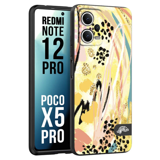CUSTOMIZZA - Custodia cover nera morbida in tpu compatibile per Xiaomi Redmi Note 12 PRO - POCO X5 PRO astratti donna flower fantasia estate gialla rosa leopardata