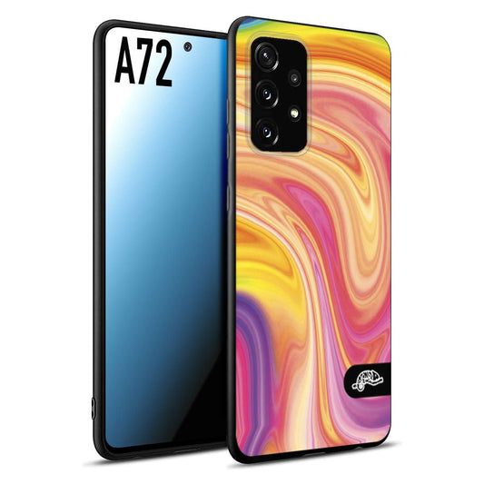 CUSTOMIZZA - Custodia cover nera morbida in tpu compatibile per Samsung A72 colorata fantasia vortice marmo onde rosa fucsia gialla