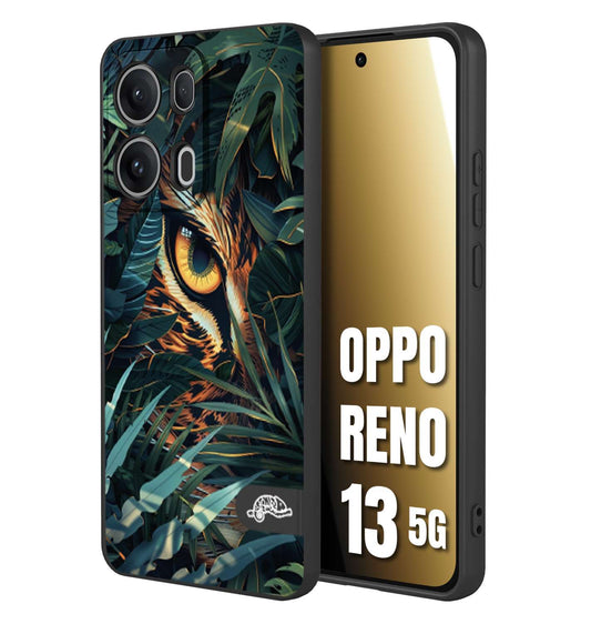 CUSTOMIZZA - Custodia cover nera morbida in tpu compatibile per Oppo Reno 13 5G animali color giungla tropicale occhio di giaguaro felino disegnato