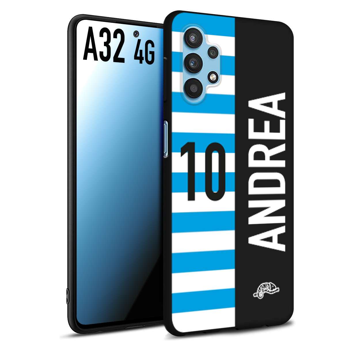 CUSTOMIZZA - Custodia cover nera morbida in tpu compatibile per Samsung A32 4G personalizzata calcio football nome e numero calciatori biancazzurri