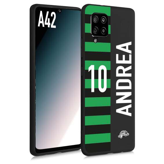 CUSTOMIZZA - Custodia cover nera morbida in tpu compatibile per Samsung A42 personalizzata calcio football nome e numero calciatori neroverde