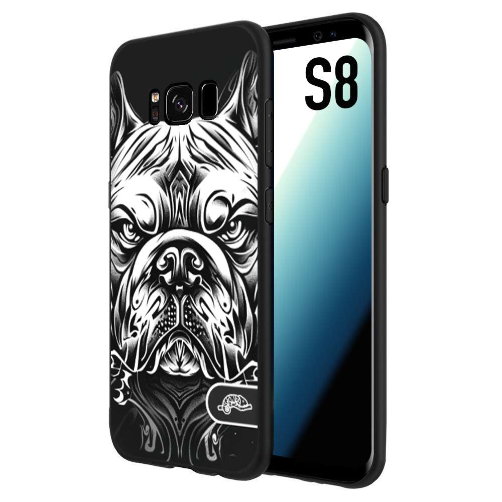 CUSTOMIZZA - Custodia cover nera morbida in tpu compatibile per Samsung S8 bulldog bianco a rilievo disegnato tattoo tatuaggio