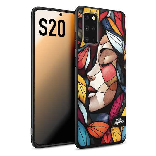 CUSTOMIZZA - Custodia cover nera morbida in tpu compatibile per Samsung S20 Vetrata artistica volto di donna profilo fogliare mosaico di vetro colorato