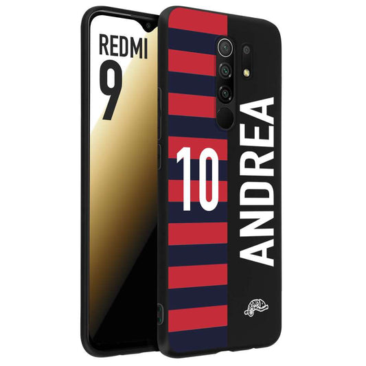 CUSTOMIZZA - Custodia cover nera morbida in tpu compatibile per Xiaomi Redmi 9 personalizzata calcio football nome e numero calciatori rossoblu