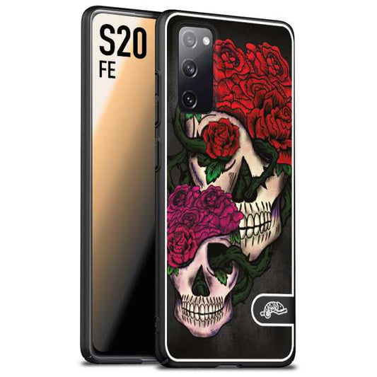 CUSTOMIZZA - Custodia cover nera morbida in tpu compatibile per Samsung S20 FE teschi e rose rosse fucsia skull and roses