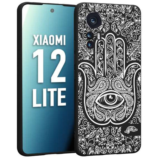 CUSTOMIZZA - Custodia cover nera morbida in tpu compatibile per Xiaomi 12 LITE mano di fatima effetto rilievo mandala donna