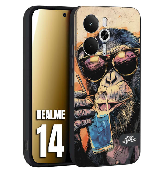 CUSTOMIZZA - Custodia cover nera morbida in tpu compatibile per Realme 14 5G estate disegnata cocktails animali simpatici scimmia monkey negroni