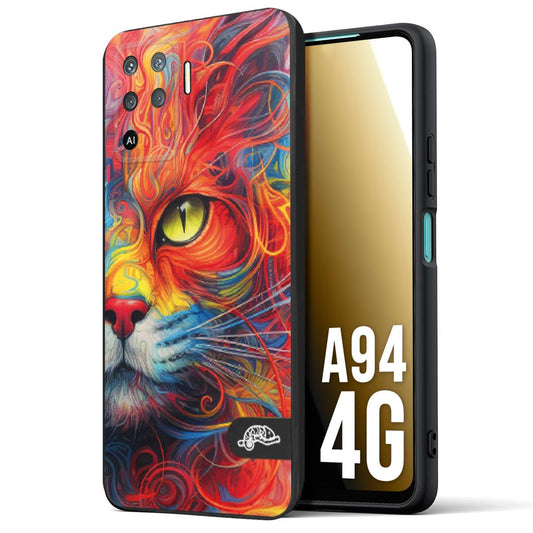CUSTOMIZZA - Custodia cover nera morbida in tpu compatibile per Oppo A94 4G animali color cat gatto viso colori vibranti disegnato schizzo
