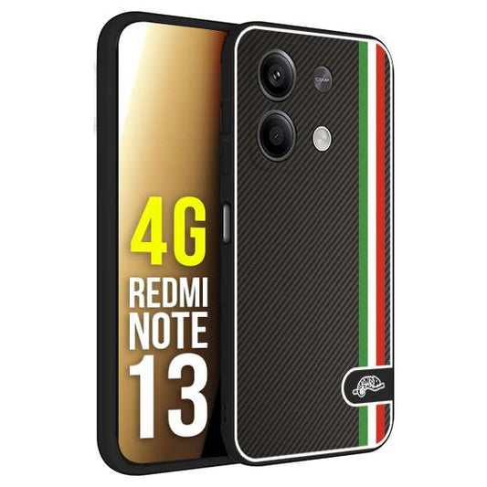 CUSTOMIZZA - Custodia cover nera morbida in tpu compatibile per Xiaomi Redmi Note 13 4G effetto fibra di carbonio bandiera Italia made in Italy