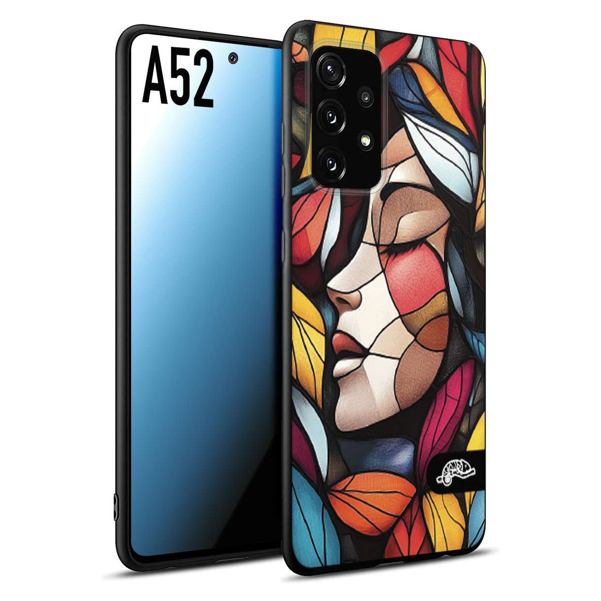 CUSTOMIZZA - Custodia cover nera morbida in tpu compatibile per Samsung A52 Vetrata artistica volto di donna profilo fogliare mosaico di vetro colorato