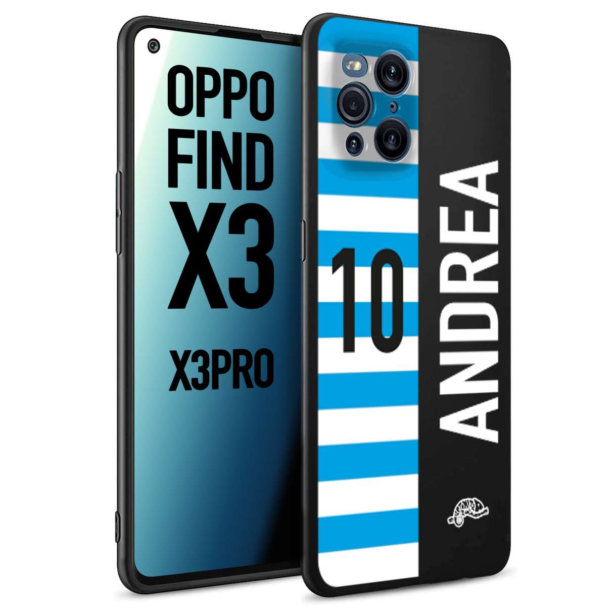 CUSTOMIZZA - Custodia cover nera morbida in tpu compatibile per Oppo Find X3 - Find X3 Pro 5G personalizzata calcio football nome e numero calciatori biancazzurri