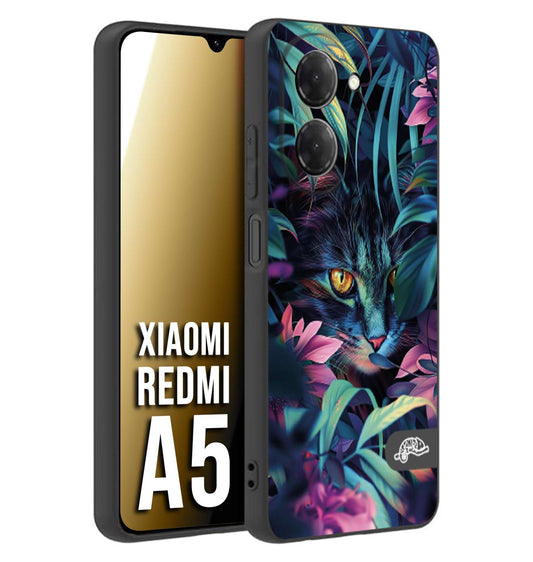 CUSTOMIZZA - Custodia cover nera morbida in tpu compatibile per Xiaomi Redmi A5 animali color giungla tropicale occhio di gatto colori vibranti disegnato