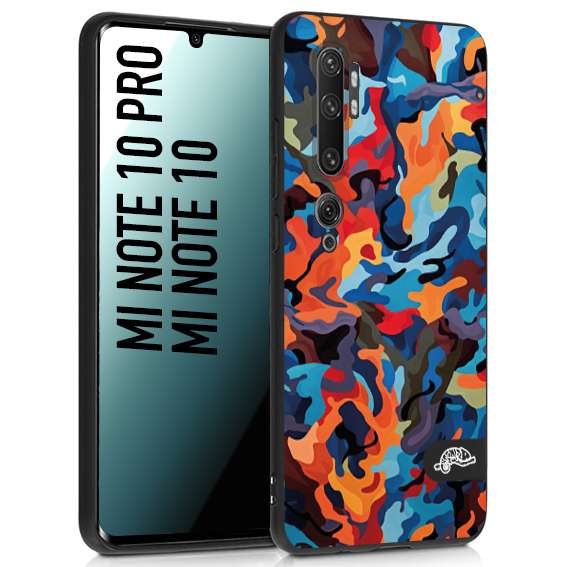 CUSTOMIZZA - Custodia cover nera morbida in tpu compatibile per Xiaomi Mi Note 10 - Mi Note 10 Pro camouflage mimetico militare moderno blu arancio rosso
