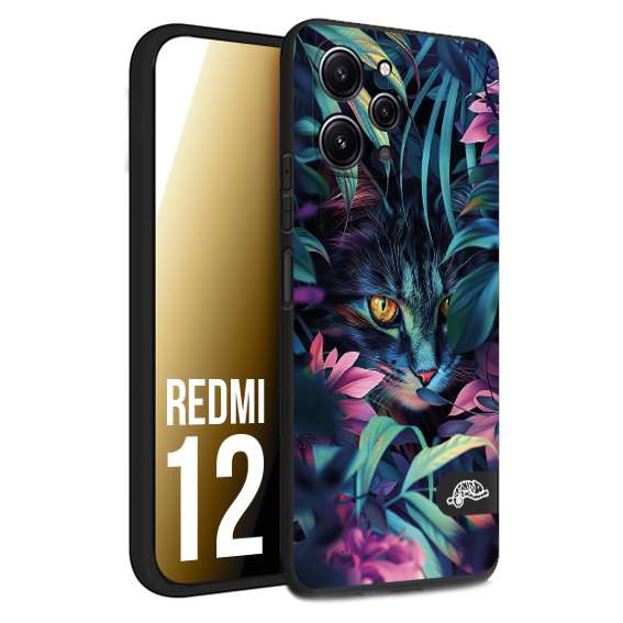 CUSTOMIZZA - Custodia cover nera morbida in tpu compatibile per Xiaomi Redmi 12 animali color giungla tropicale occhio di gatto colori vibranti disegnato