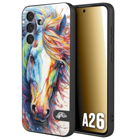 CUSTOMIZZA - Custodia cover nera morbida in tpu compatibile per Samsung A26 animali color cavallo horse viso colori vibranti disegnato schizzo