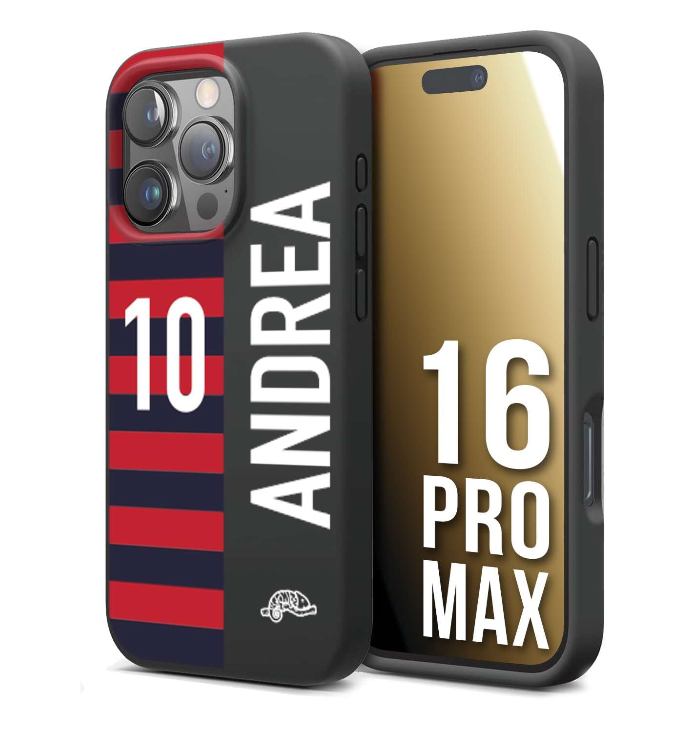 CUSTOMIZZA - Custodia cover nera morbida in tpu compatibile per iPhone 16 PRO MAX personalizzata calcio football nome e numero calciatori rossoblu