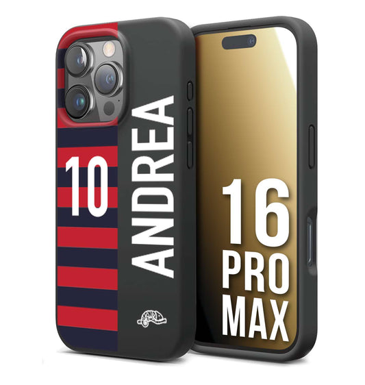 CUSTOMIZZA - Custodia cover nera morbida in tpu compatibile per iPhone 16 PRO MAX personalizzata calcio football nome e numero calciatori rossoblu