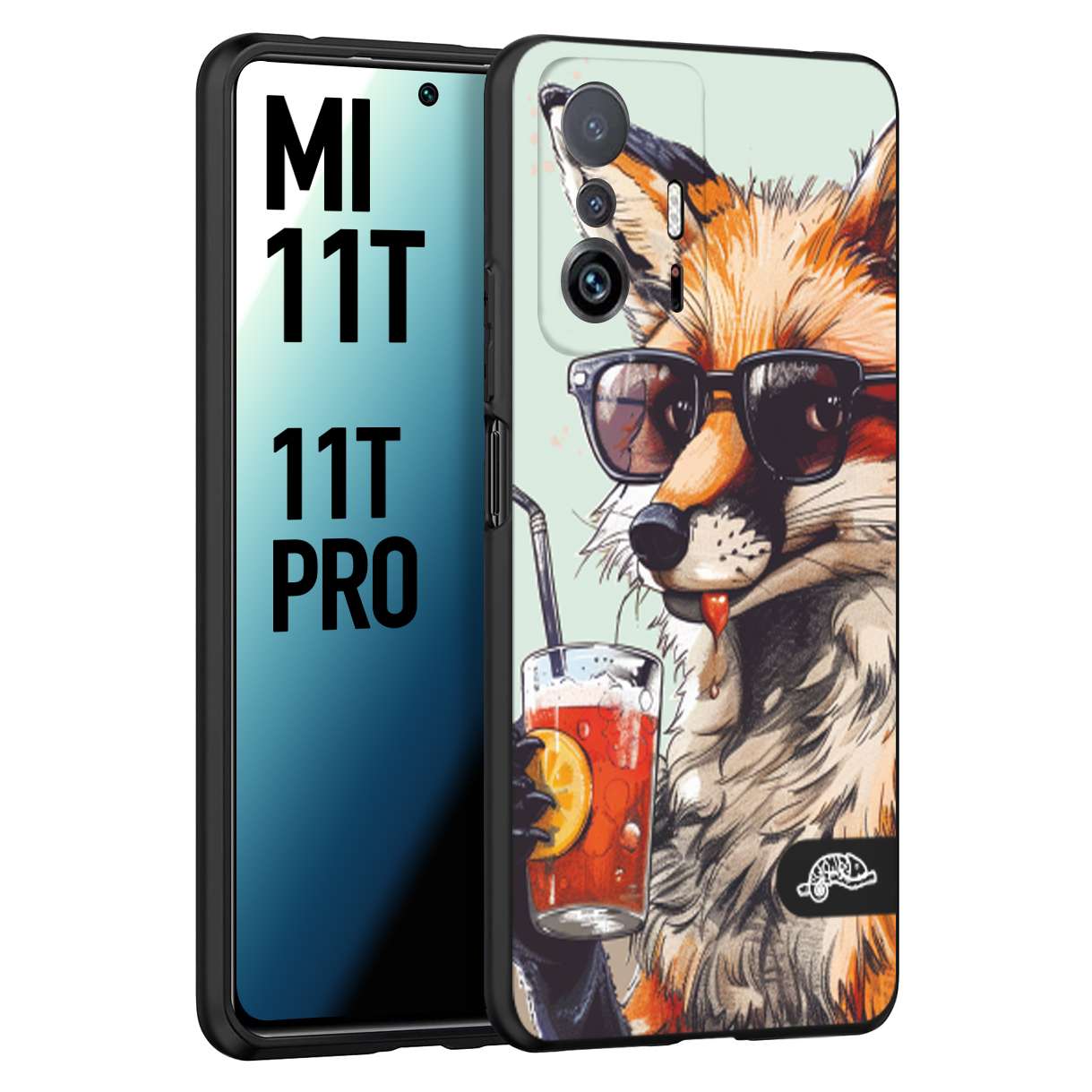 CUSTOMIZZA - Custodia cover nera morbida in tpu compatibile per Xiaomi Mi 11T - Mi 11T PRO estate disegnata cocktails animali simpatici fox volpe negroni