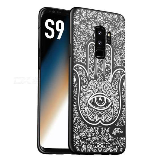 CUSTOMIZZA - Custodia cover nera morbida in tpu compatibile per Samsung S9 mano di fatima effetto rilievo mandala donna