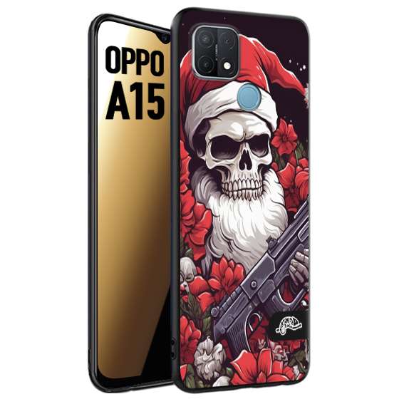 CUSTOMIZZA - Custodia cover nera morbida in tpu compatibile per Oppo A15 teschio natale santa claus fiori tattoo disegnato