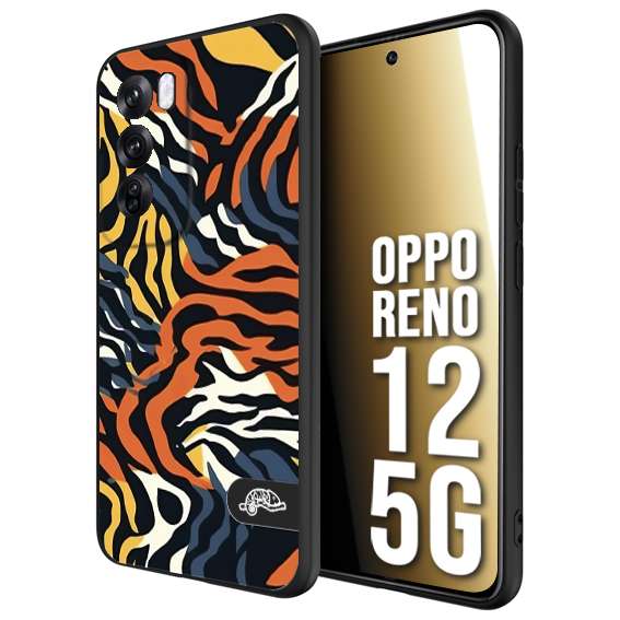 CUSTOMIZZA - Custodia cover nera morbida in tpu compatibile per Oppo Reno 12 5G leopardato maculato tigrato tiger colorata gialla blu arancio