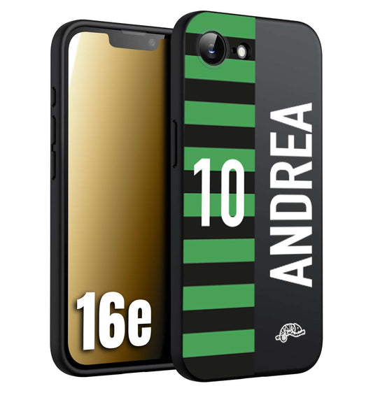 CUSTOMIZZA - Custodia cover nera morbida in tpu compatibile per iPhone 16E personalizzata calcio football nome e numero calciatori neroverde