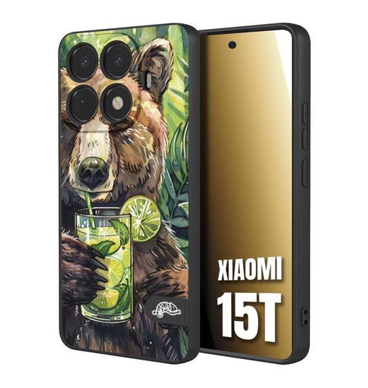 CUSTOMIZZA - Custodia cover nera morbida in tpu compatibile per Xiaomi 15T fiori estate disegnata cocktails animali simpatici orso bear negroni