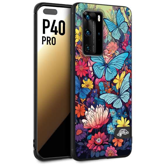 CUSTOMIZZA - Custodia cover nera morbida in tpu compatibile per Huawei P40 PRO farfalle butterfly moderno donna disegnate gialla blu rosa