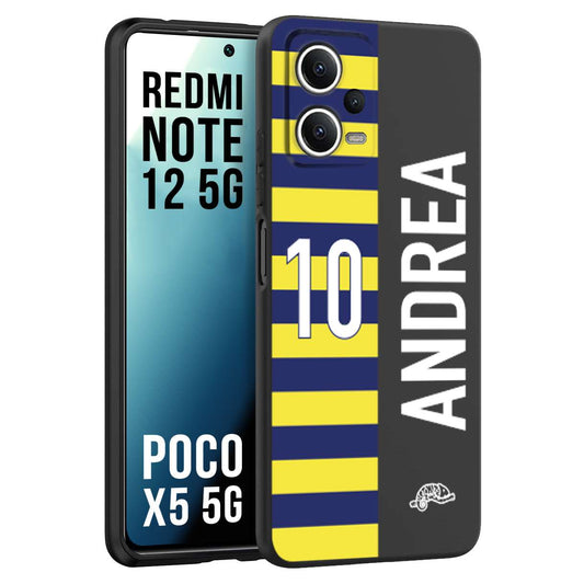 CUSTOMIZZA - Custodia cover nera morbida in tpu compatibile per Xiaomi Redmi Note 12 5G - POCO X5 5G personalizzata calcio football nome e numero calciatori giallo blu