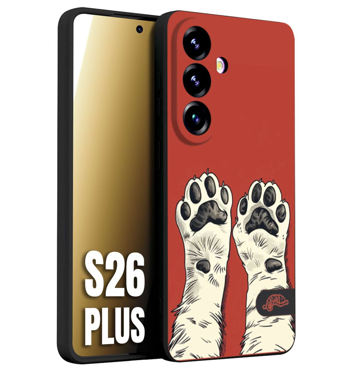 CUSTOMIZZA - Custodia cover nera morbida in tpu compatibile per Samsung S26 PLUS zampe di gatto cat paws rossa red disegnata fumetto cartoon