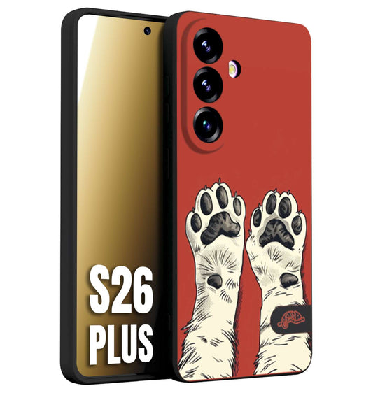 CUSTOMIZZA - Custodia cover nera morbida in tpu compatibile per Samsung S26 PLUS zampe di gatto cat paws rossa red disegnata fumetto cartoon