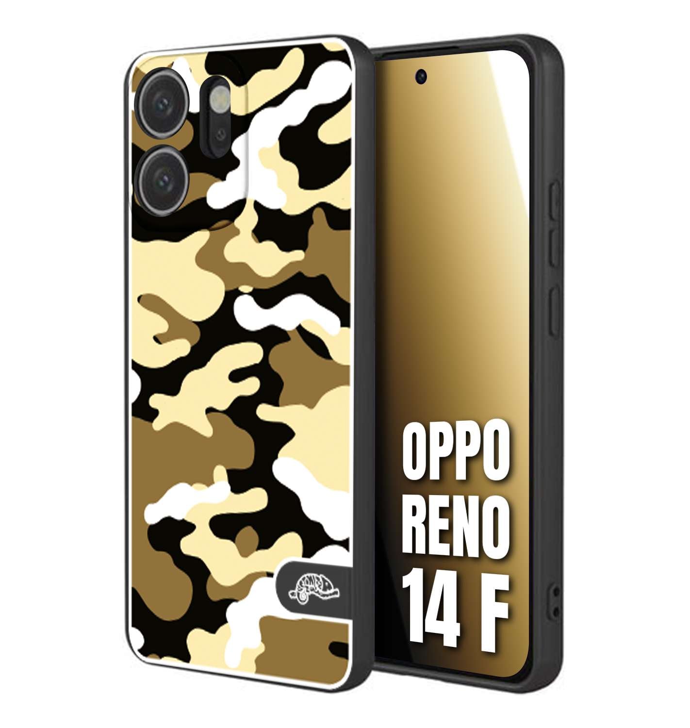 CUSTOMIZZA - Custodia cover nera morbida in tpu compatibile per Oppo Reno 14 F camouflage mimetico militare giallo desert brown