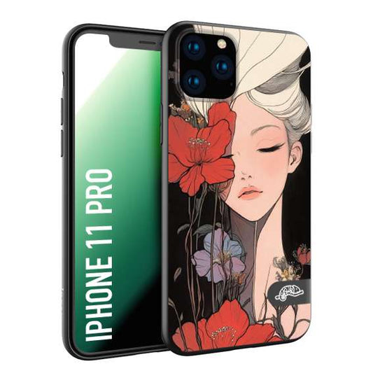 CUSTOMIZZA - Custodia cover nera morbida in tpu compatibile per iPhone 11 PRO woman flower Fantasia Floreale Design Donna e Fiori, Retro Artistico