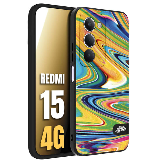 CUSTOMIZZA - Custodia cover nera morbida in tpu compatibile per Xiaomi Redmi 15 4G colorata fantasia vortice marmo arcobaleno gialla verde blu