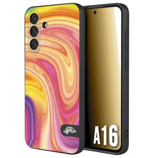 CUSTOMIZZA - Custodia cover nera morbida in tpu compatibile per Samsung A16 colorata fantasia vortice marmo onde rosa fucsia gialla