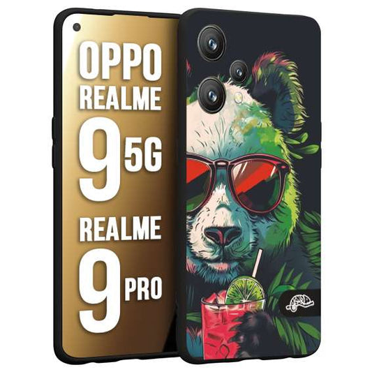 CUSTOMIZZA - Custodia cover nera morbida in tpu compatibile per Oppo Realme 9 5G - 9 PRO estate disegnata cocktails animali simpatici panda mojito