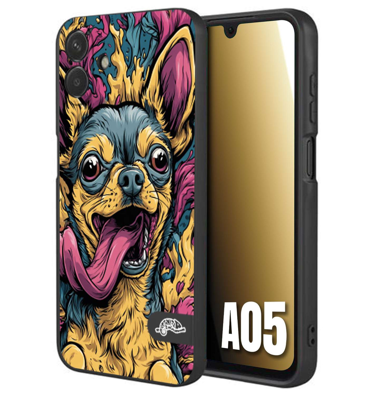 CUSTOMIZZA - Custodia cover nera morbida in tpu compatibile per Samsung A05 Chihuahua illustrazione cane pop art cane street art cartone animato