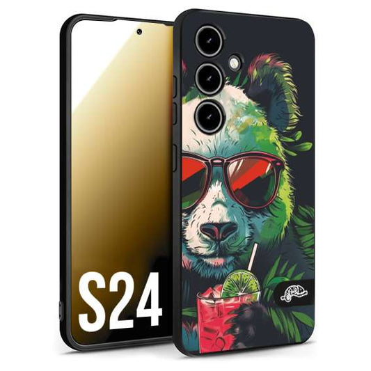 CUSTOMIZZA - Custodia cover nera morbida in tpu compatibile per Samsung S24 estate disegnata cocktails animali simpatici panda mojito