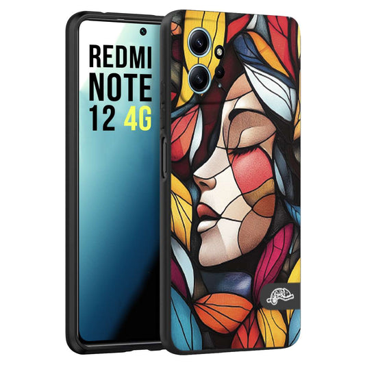 CUSTOMIZZA - Custodia cover nera morbida in tpu compatibile per Xiaomi Redmi Note 12 4G Vetrata artistica volto di donna profilo fogliare mosaico di vetro colorato
