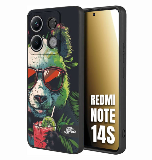 CUSTOMIZZA - Custodia cover nera morbida in tpu compatibile per Xiaomi Redmi Note 14S estate disegnata cocktails animali simpatici panda mojito