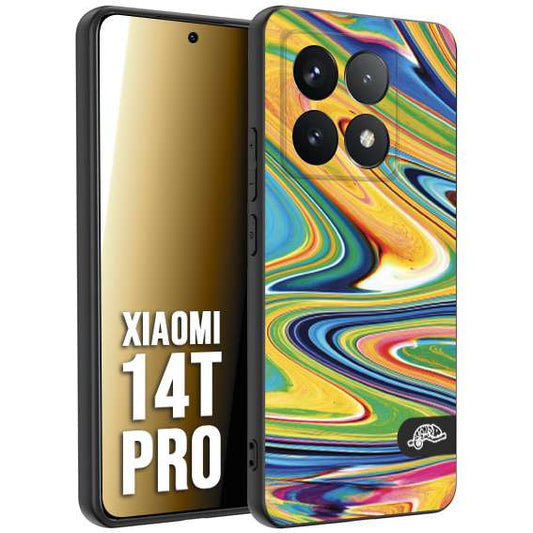 CUSTOMIZZA - Custodia cover nera morbida in tpu compatibile per Xiaomi 14T PRO colorata fantasia vortice marmo arcobaleno gialla verde blu