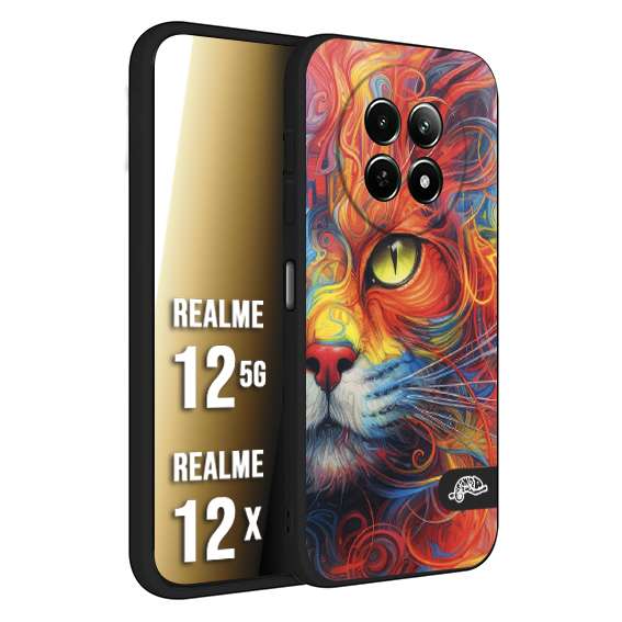 CUSTOMIZZA - Custodia cover nera morbida in tpu compatibile per Realme 12 5G - 12X animali color cat gatto viso colori vibranti disegnato schizzo