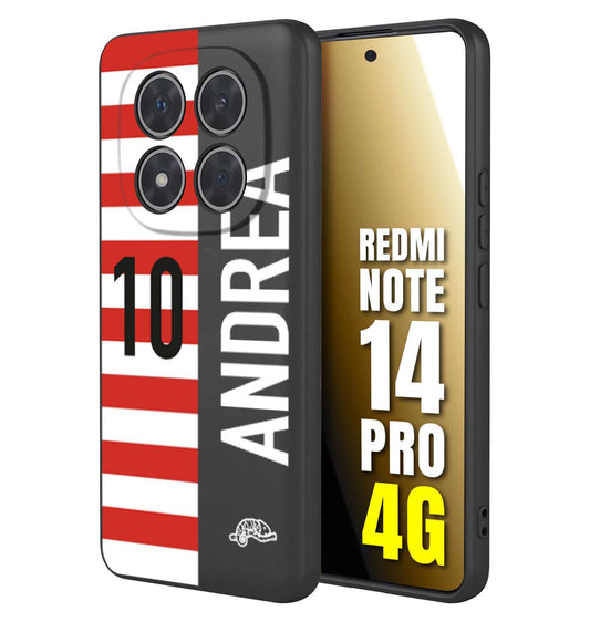 CUSTOMIZZA - Custodia cover nera morbida in tpu compatibile per Xiaomi Redmi Note 14 PRO 4G personalizzata calcio football nome e numero calciatori bianco rossa