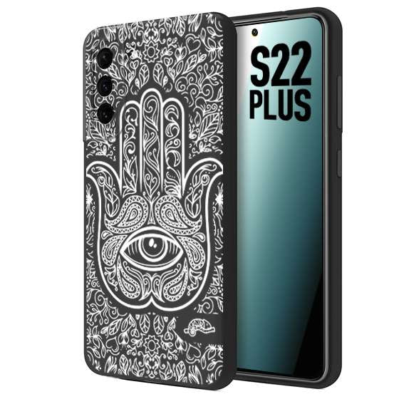 CUSTOMIZZA - Custodia cover nera morbida in tpu compatibile per Samsung S22 PLUS mano di fatima effetto rilievo mandala donna