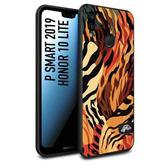 CUSTOMIZZA - Custodia cover nera morbida in tpu compatibile per Huawei P SMART 2019 leopardato maculato tigrato tiger colorata gialla rossa arancio