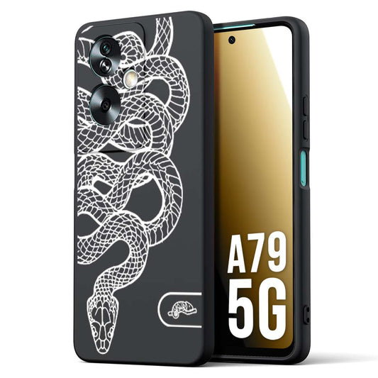 CUSTOMIZZA - Custodia cover nera morbida in tpu compatibile per Oppo A79 5G serpente snake bianco a rilievo disegnato tattoo tatuaggio