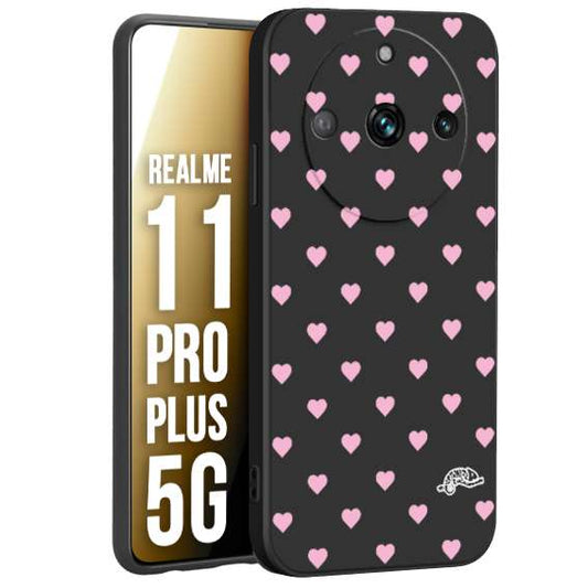 CUSTOMIZZA - Custodia cover nera morbida in tpu compatibile per Oppo Realme 11 PRO PLUS 5G cuori pois rosa su nero donna pin up vintage