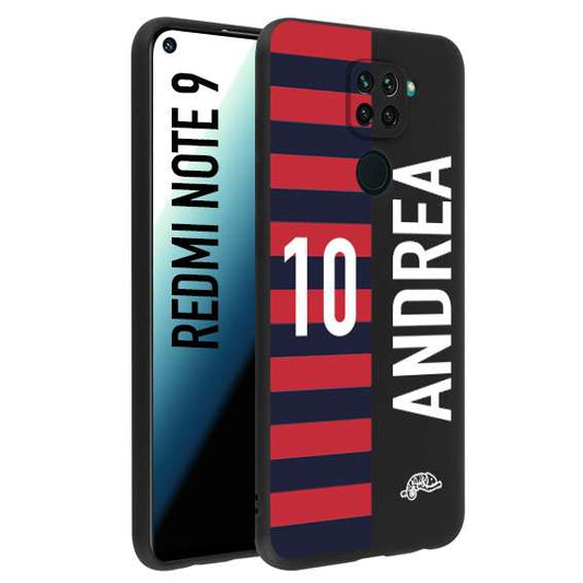 CUSTOMIZZA - Custodia cover nera morbida in tpu compatibile per Xiaomi Redmi Note 9 personalizzata calcio football nome e numero calciatori rossoblu